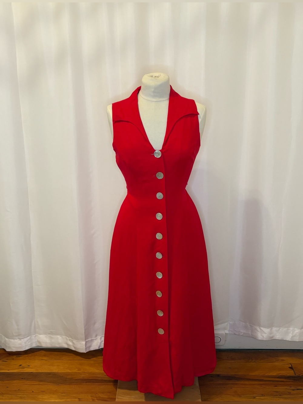 Coldwater Creek Red Button-Front Sleeveless Midi Dress